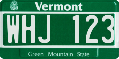 VT license plate WHJ123