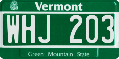 VT license plate WHJ203