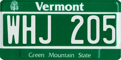 VT license plate WHJ205