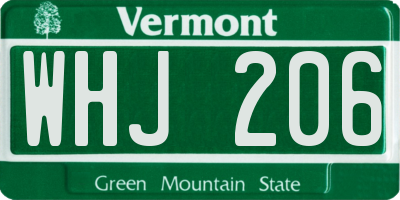 VT license plate WHJ206