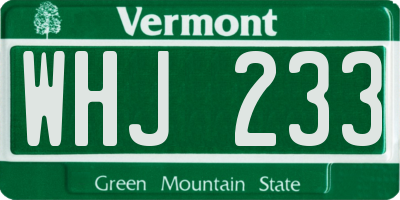 VT license plate WHJ233