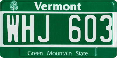 VT license plate WHJ603