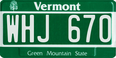 VT license plate WHJ670