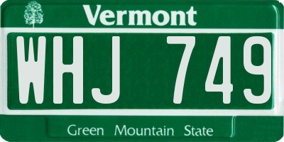 VT license plate WHJ749