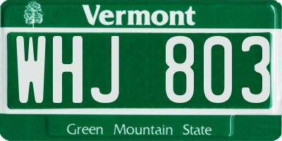 VT license plate WHJ803