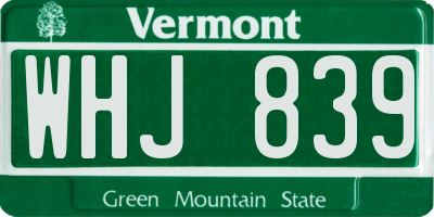 VT license plate WHJ839