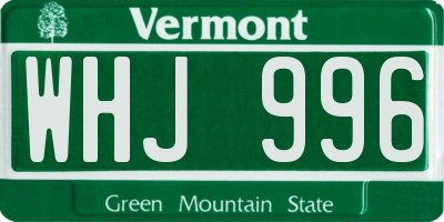VT license plate WHJ996