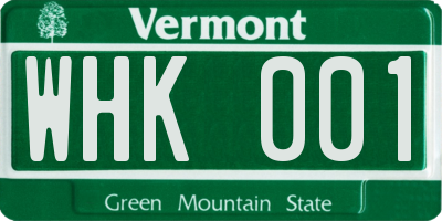 VT license plate WHK001