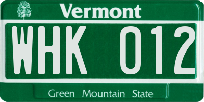 VT license plate WHK012