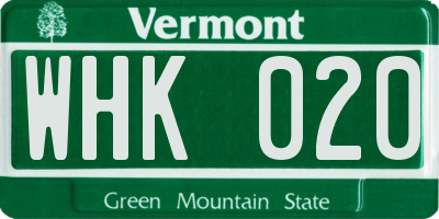 VT license plate WHK020