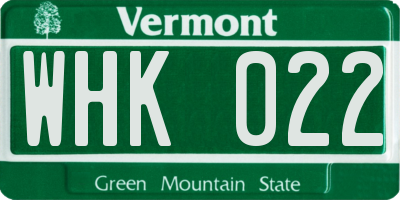 VT license plate WHK022