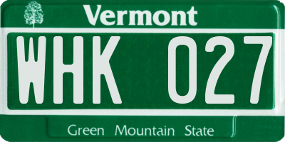 VT license plate WHK027