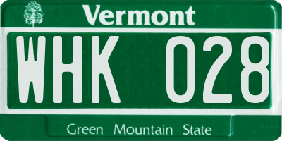 VT license plate WHK028