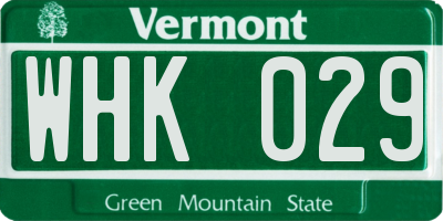 VT license plate WHK029