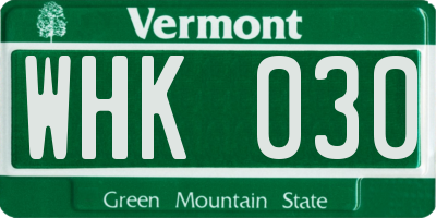 VT license plate WHK030