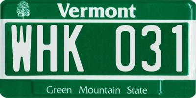 VT license plate WHK031