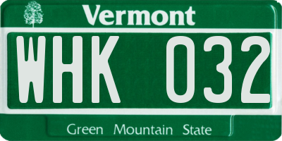 VT license plate WHK032