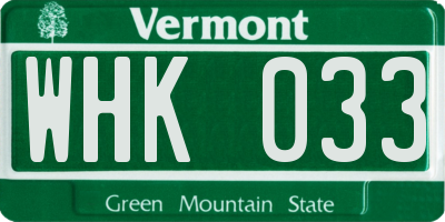 VT license plate WHK033