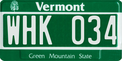 VT license plate WHK034