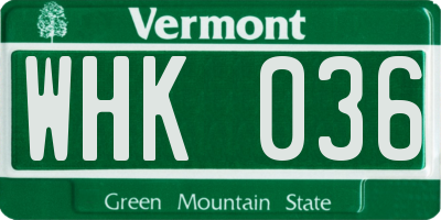 VT license plate WHK036