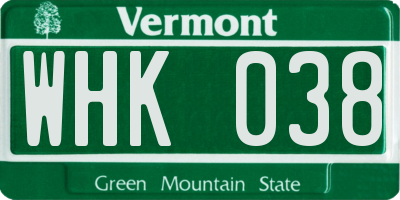 VT license plate WHK038