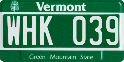 VT license plate WHK039