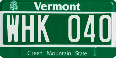 VT license plate WHK040