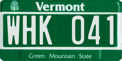 VT license plate WHK041