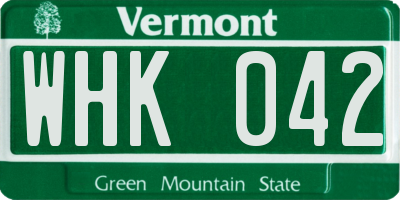 VT license plate WHK042