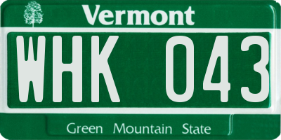 VT license plate WHK043