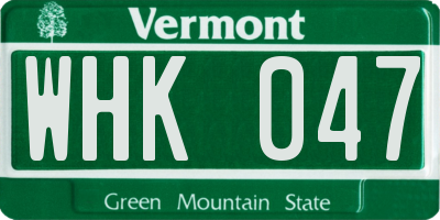 VT license plate WHK047