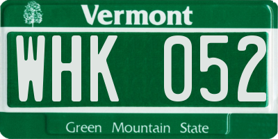 VT license plate WHK052