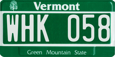 VT license plate WHK058