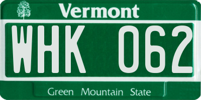 VT license plate WHK062