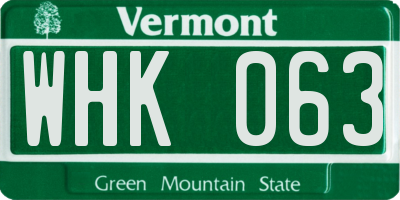 VT license plate WHK063