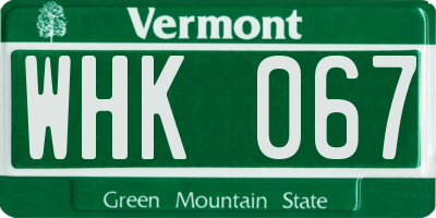 VT license plate WHK067