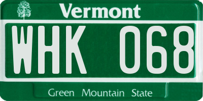 VT license plate WHK068