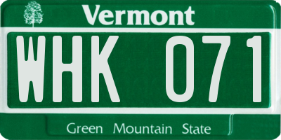 VT license plate WHK071
