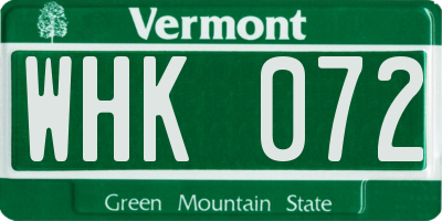VT license plate WHK072