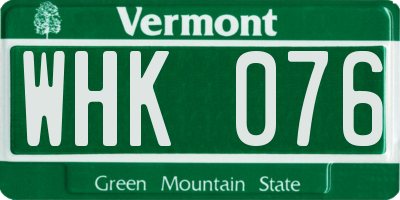VT license plate WHK076