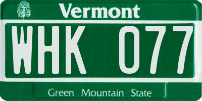VT license plate WHK077