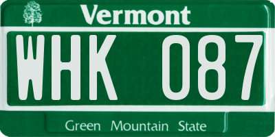 VT license plate WHK087
