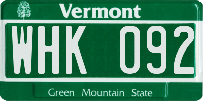 VT license plate WHK092