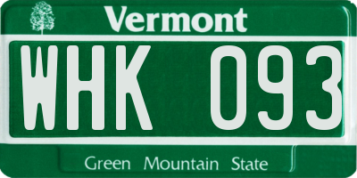 VT license plate WHK093
