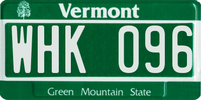 VT license plate WHK096