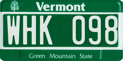 VT license plate WHK098