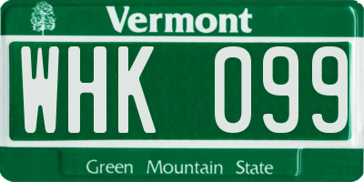VT license plate WHK099