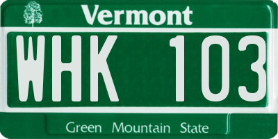 VT license plate WHK103
