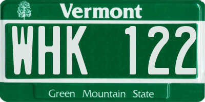 VT license plate WHK122