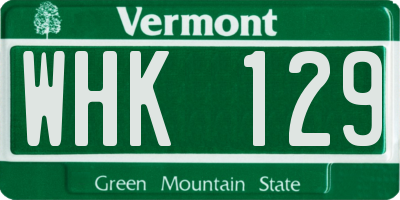 VT license plate WHK129